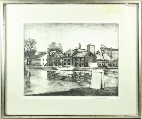 Enkoping Harbor, Sweden, Etching