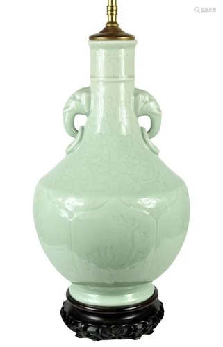 Chinese Porcelain Celadon Vase, Mounted as a …