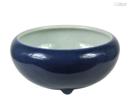 Chinese Blue Monochrome Porcelain Footed …