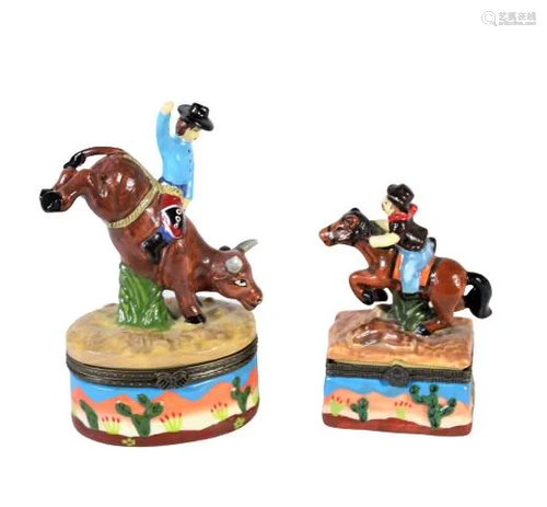 (2) Western Theme Porcelain Boxes