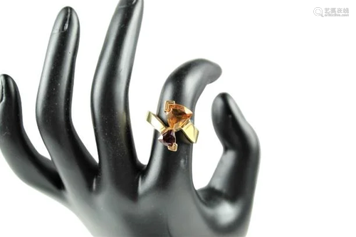 14k Yellow Gold Amethyst & Citrine Ring