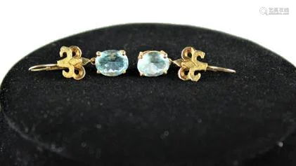 14k Yellow Gold, Blue Topaz Lever Back Earrings