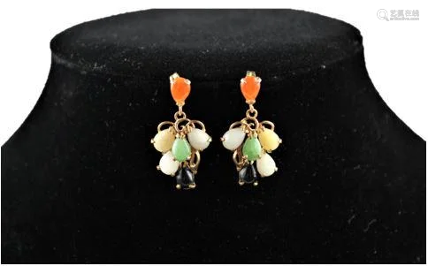 14k Yellow Gold Colored Jade Earrings