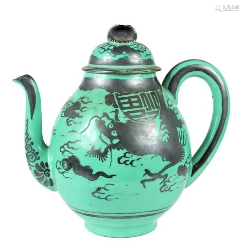 Chinese Green and Black Porcelain Teapot