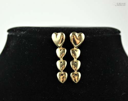 14k Yellow Gold Heart Dangle Earrings