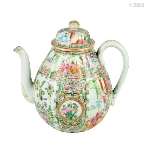 19th C Chinese Rose Medallion Tea Pot