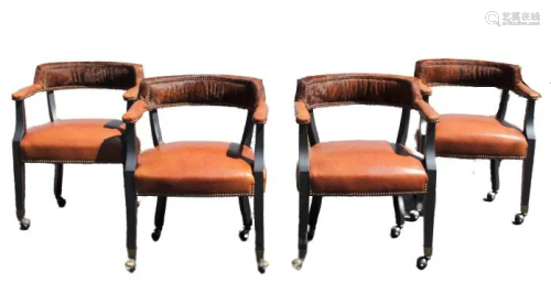 Set of (4) Cow Hide and Leather Chairs