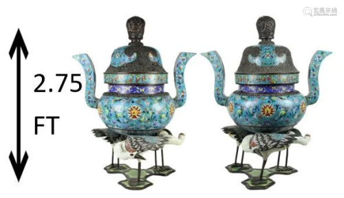 Pair of Antique Chinese Cloisonne Censors