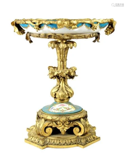 19th C. French Sevres Bronze Porcelain Centerpiece