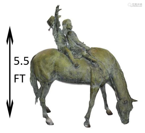 Large Bronze Statue of Children Riding Horse