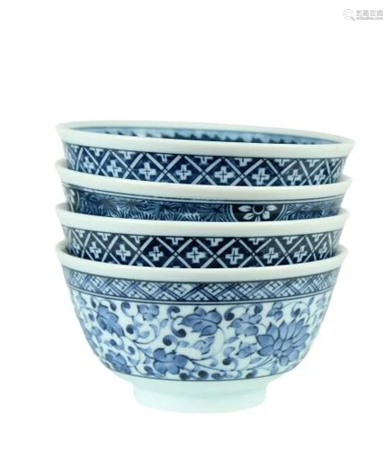 (4) Chinese Blue & White Rice Bowls