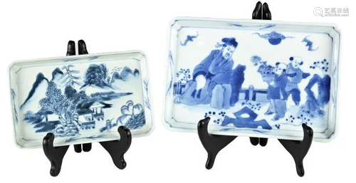 (2) Chinese Canton Blue & White Trays