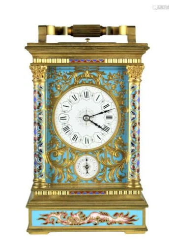 Important 19th C French Champleve Carriage Clock