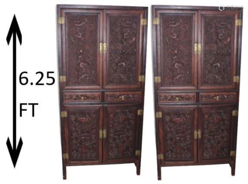 Pair of Chinese Qing Dynasty Fine Carved Cabinets