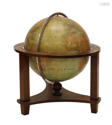 A large French Art Deco illuminated library globe,