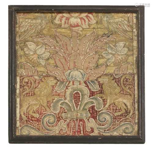 A Continental embroidered armorial panel,