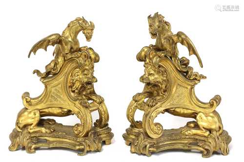 A pair of gilt metal figural andirons,