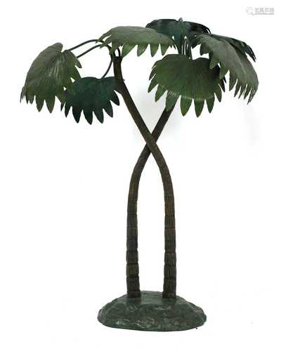 A cold painted bronze palm tree,