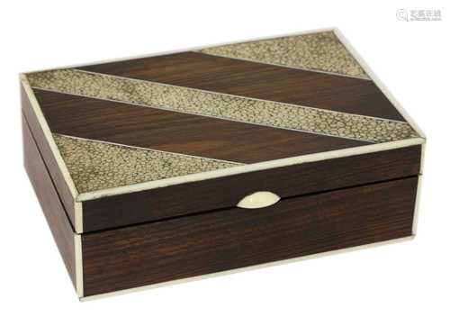 An Art Deco Macassar ebony and shagreen stud box,