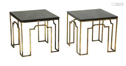 A pair of gilt metal occasional tables,