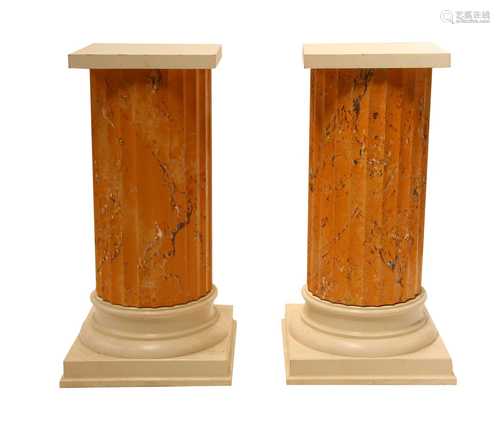 A pair of composite faux marble fluted columns,