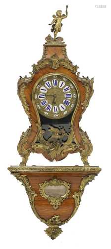 An ormolu mounted tulipwood(?) bracket clock/timepiece on bracket,