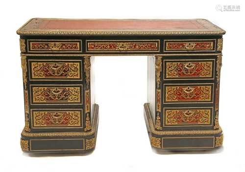 A boullework twin pedestal desk,