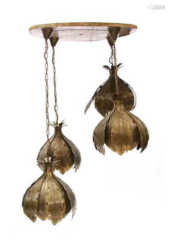 A four-pendant 'onion' ceiling light,