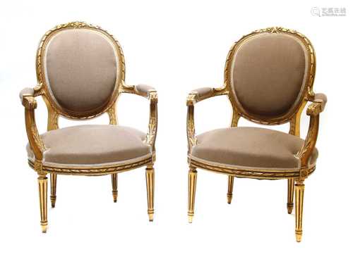 A pair of Danish gilt-framed salon chairs,