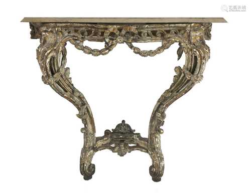 A marble-topped giltwood console table,