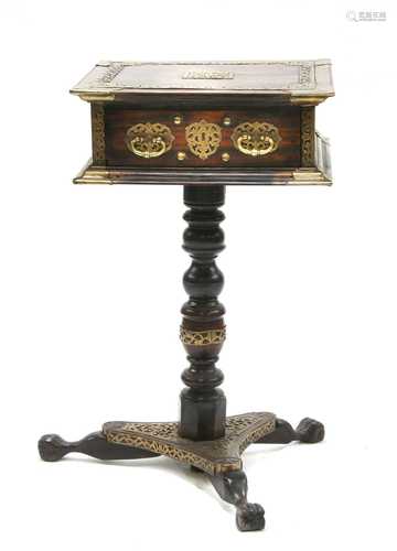 A Batavian padouk and brass-mounted side table,