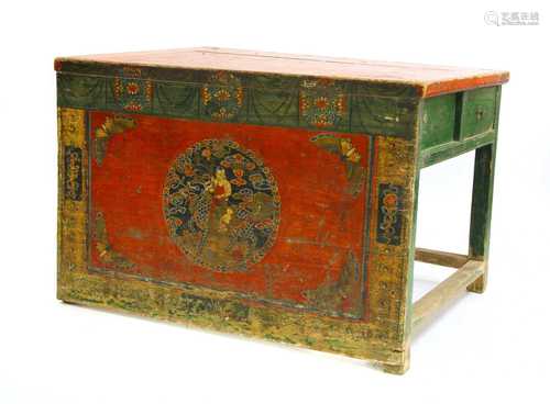 A polychrome painted Tibetan altar table,