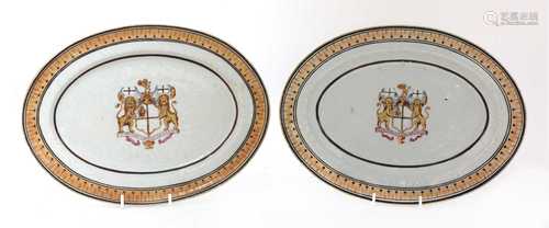 A pair of Chinese export porcelain oval armorial plates,