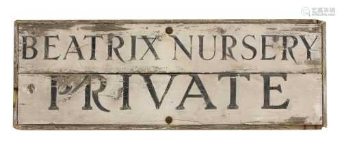 A painted pine nursery sign,