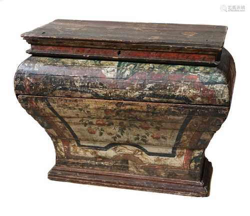 An Italian bombé painted pine commode,