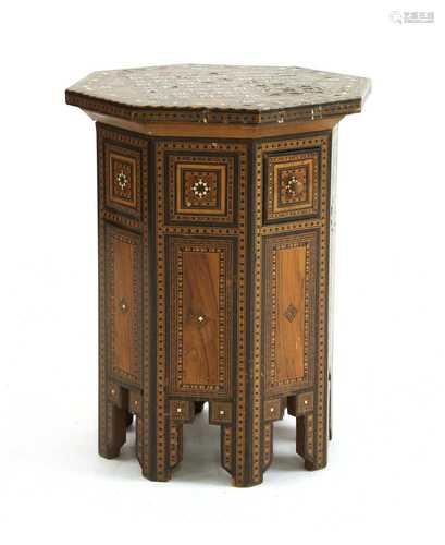 A Syrian parquetry, bone and mother-of-pearl inlaid table,