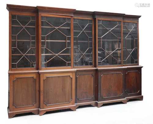 A large mahogany breakfront library bookcase,