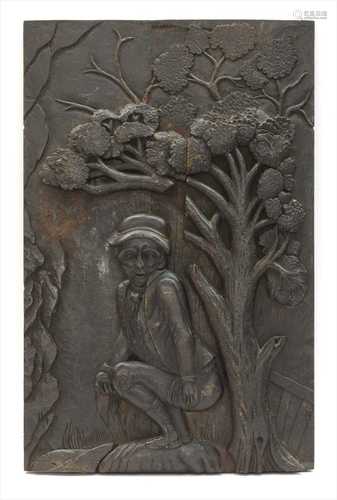 A primitive carved oak panel,