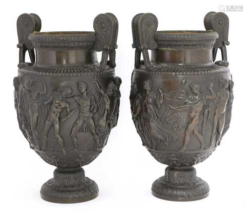 A pair of bronze Townley vases,