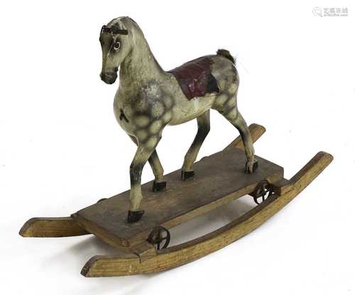 A Victorian dapple grey pull-along rocking horse,