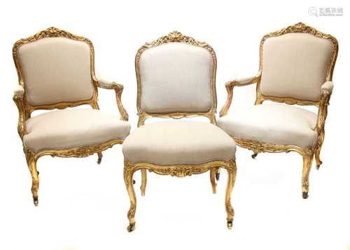 A pair of Continental gilt-framed armchairs,