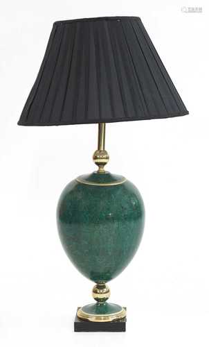 A large faux malachite porcelain table lamp,