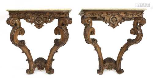 A pair of Continental pine console tables,