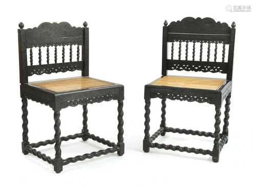 A near pair of Indian ebony side chairs,