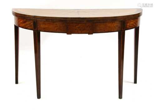 A George III inlaid satinwood demilune card table,