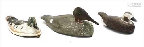 Three painted pine decoy ducks,