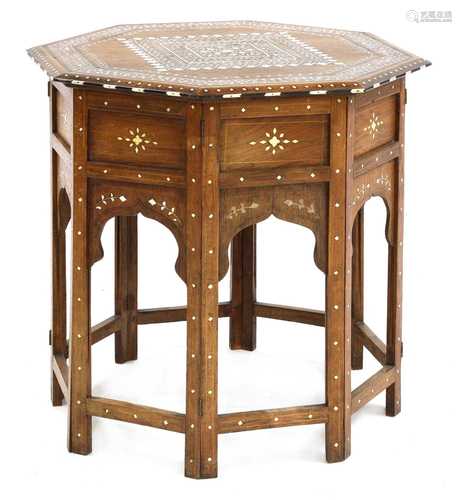 An Indian inlaid hardwood folding table,