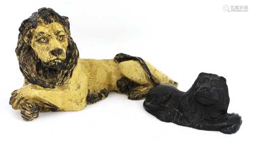 A large Continental pottery model of a lion,