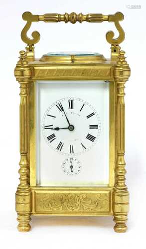 A French brass carriage clock,