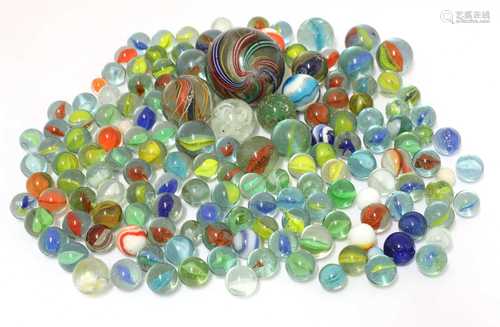 A collection of approximately 146 glass marbles,